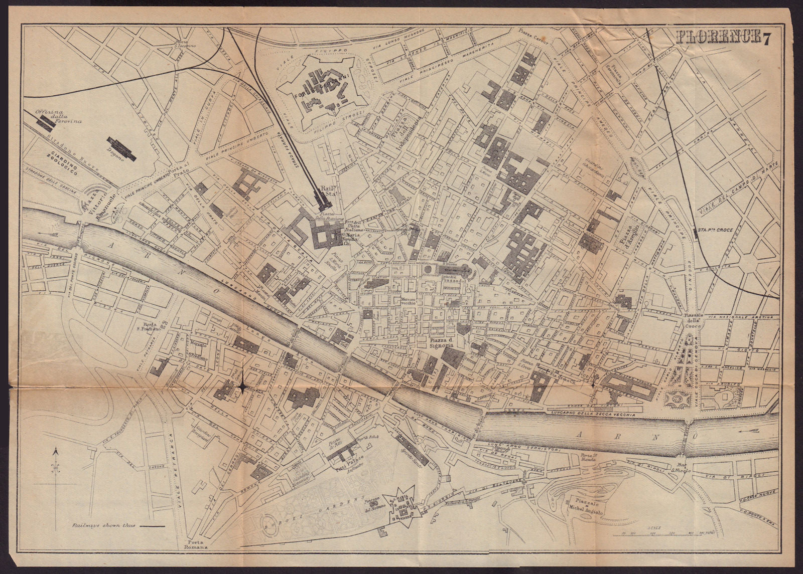 FLORENCE FIRENZE antique town plan city map. Italy. BRADSHAW c1898 old